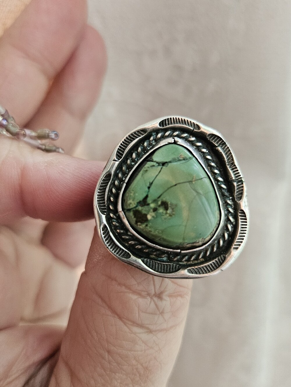 Vintage Sterling Silver Green Variscite Ring, Size 9+,Southwestern, Native Style - Picture 3 of 9